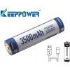 Akumulátor KeepPower 18650 Li-ion 3.7V 3500 mAh s ochranným obvodom a Micro USB nabíjaním