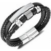 Nefertitis Pánsky trojitý čierny kožený náramok Mechanic nerez oceľ dekor NF53423 - obvod cca 19,8 cm Nefertitis Pánsky trojitý čierny kožený náramok Mechanic nerez oceľ dekor NF53423 - obvod cca 19,8 cm