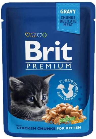 BRIT Premium Kitten Chicken Krmivo vo vrecúšku s kuracím mäsom pre mačiatka 24 x 100 g
