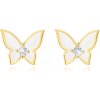 Šperky eshop - Zlaté náušnice 9K v tvare motýľa s bielou glazúrou a zirkónom S2GG68.24 Šperky eshop - Zlaté náušnice 9K v tvare motýľa s bielou glazúrou a zirkónom S2GG68.24