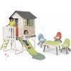 Set domček na pilieroch a stôl s 3 stoličkami House On Stilts Life Smoby rozšíriteľný s 1,5 m šmykľavkou s vodotryskom Set domček na pilieroch a stôl s 3 stoličkami House On Stilts Life Smoby rozšíriteľný s 1,5 m šmykľavkou s vodotryskom