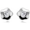 Šperky eshop - Diamantové náušnice z bieleho 14K zlata - drobný kvietok s okrúhlym briliantom, puzetky S3BT509.82 Šperky eshop - Diamantové náušnice z bieleho 14K zlata - drobný kvietok s okrúhlym briliantom, puzetky S3BT509.82