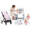 Smoby Set pre dvojičky bábiky u lekára Twin Pushchair Pink Maxi Cosi&Quinny a opatrovateľské centrum elektronické
