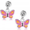 Šperky eshop - Strieborné náušnice 925, motýľ s fialovými krídlami, žlté slzičky, číry krištáľ PC21.15 Šperky eshop - Strieborné náušnice 925, motýľ s fialovými krídlami, žlté slzičky, číry krištáľ PC21.15