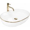 Rea Cleo, umývadlo na dosku 605x410x140mm, biela so zlatým okrajom, REA-U6211 Rea Cleo, umývadlo na dosku 605x410x140mm, biela so zlatým okrajom, REA-U6211