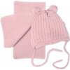 Baby Nellys Zimní čepice na zavazování s bambulky šál púdrovo ružová