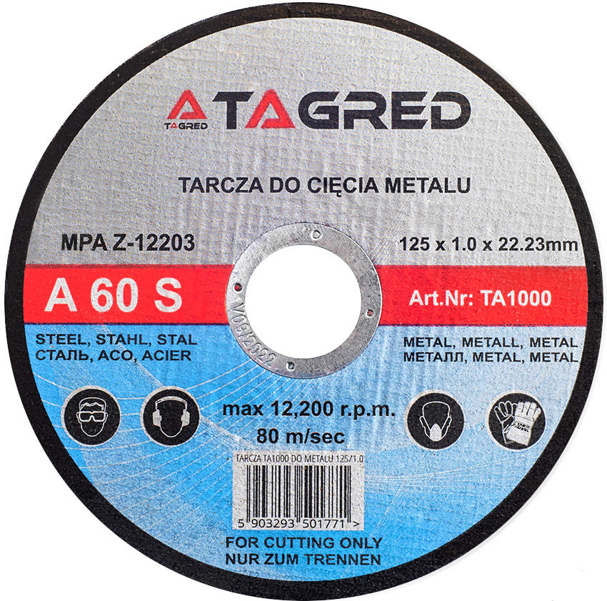 Kotúč na rezanie kovov 125 x 22,2 x 1 mm, Tagred TA1000