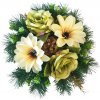 Smútočný aranžmán betonka umelé ruže, clematis & doplnky Ø 28cm x 15cm Smútočný aranžmán betonka umelé ruže, clematis & doplnky Ø 28cm x 15cm