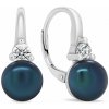 Brilio Silver Nežné strieborné náušnice s tmavomodrými perlami a zirkónmi EA364WB