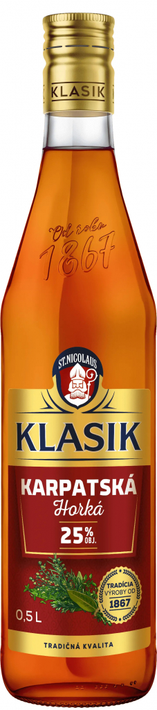 KLASIK Karpatská horká likér 25% 0,5 l (čistá fľaša)
