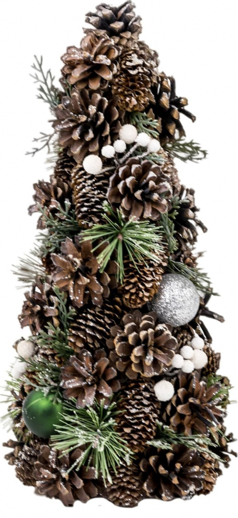 MagicHome Stromček Vianoce prírodný so zelenými guľami 47 cm