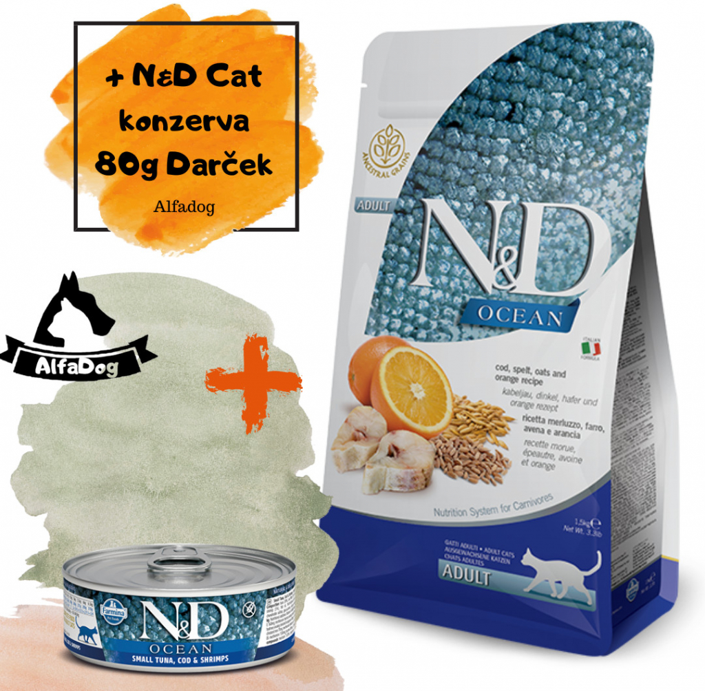 N&D OCEAN CAT LG Adult Codfish & Orange 5 kg