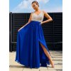 Dámske dlhé spoločenské šaty s razporkom a ozdobnými kamienkami - modré - XL Dámske dlhé spoločenské šaty s razporkom a ozdobnými kamienkami - modré - XL