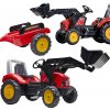 FALK Šlapací traktor Supercharger s nakladačem a vlečkou červený