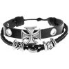 Šperky eshop - Náramok z kože čiernej farby, oceľové korálky, maltézsky kríž Y33.20 Šperky eshop - Náramok z kože čiernej farby, oceľové korálky, maltézsky kríž Y33.20