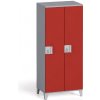 Šatníková skriňa S4, 2 oddiely, 1400 x 600 x 400 mm, demont, otočný zámok, sivá/červená Šatníková skriňa S4, 2 oddiely, 1400 x 600 x 400 mm, demont, otočný zámok, sivá/červená