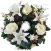 Smútočný veniec kruh s umelými ružami, ľaliami a doplnkami Ø 50cm krémový, hnedý, zelený Smútočný veniec kruh s umelými ružami, ľaliami a doplnkami Ø 50cm krémový, hnedý, zelený
