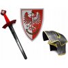 SÚPRAVA RYTIER: MEČ, PRILBA, DREVENÝ ŠTÍT - RYTÍERSKY KOSTÝM PRE DETI SÚPRAVA RYTIER: MEČ, PRILBA, DREVENÝ ŠTÍT - RYTÍERSKY KOSTÝM PRE DETI