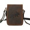 Malá hnedá pánska kožená taška cez rameno s medveďom Malá hnedá pánska kožená taška cez rameno s medveďom