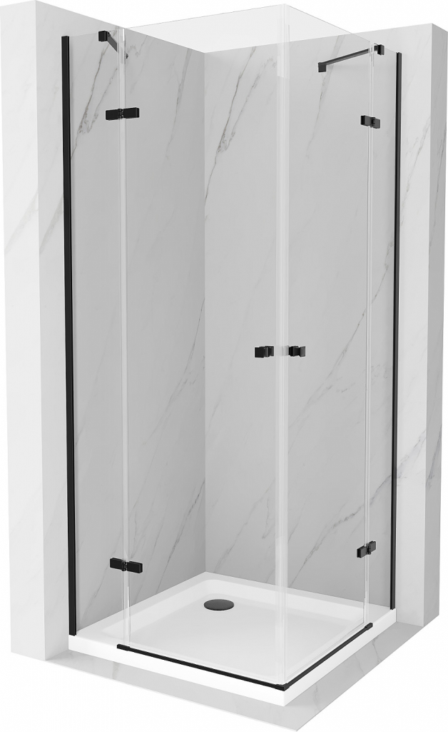 Mexen Roma Duo, sprchový kút 90 (dvere) x 90 (dvere) cm, 6mm číre sklo, čierny profil + slim sprchová vanička 5cm, 854-090-090-70-02-4010B