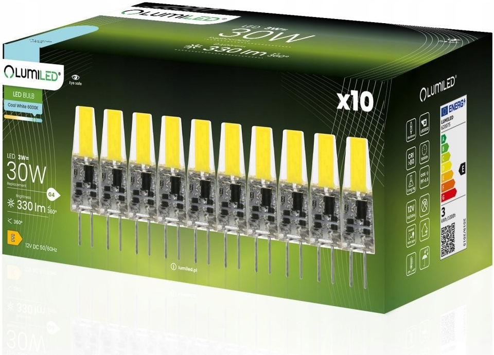 Lumiled 10x LED žiarovka COB G4 CAPSULE 3W = 30W 330lm 6500K Studená biela 360°