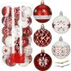 Vianočné gule, vianočné ozdoby na stromček, 30 kusov, nerozbitné, biele a červené Springos CA0987 Vianočné gule, vianočné ozdoby na stromček, 30 kusov, nerozbitné, biele a červené Springos CA0987