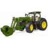Bruder 3155 traktor John Deere 7R 350 s čelním nakladačem a tandemovým přepravním přívěsem