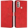 Peňaženkové kožené puzdro Skin Feel Heart na Motorola Moto E20 / E30 / E40 - Červená Peňaženkové kožené puzdro Skin Feel Heart na Motorola Moto E20 / E30 / E40 - Červená
