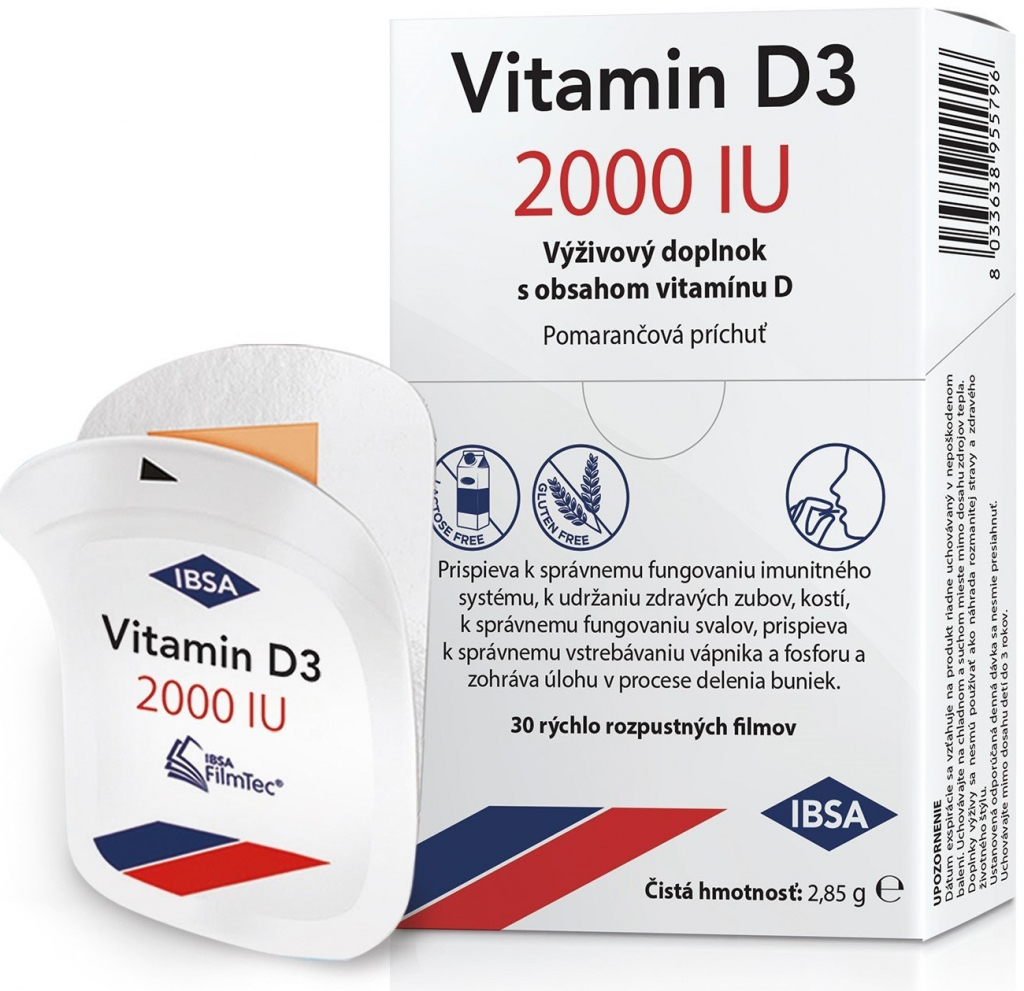 IBSA Vitamin D3 2000 IU s pomarančovou príchuťou 30 ks