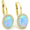 MYRO Náušnice zo žltého zlata oválny modrý opál a zirkóny dookola MYRO Náušnice zo žltého zlata oválny modrý opál a zirkóny dookola