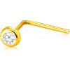 Šperky eshop - Piercing do nosa z 9K zlata - číry trblietavý zirkón v objímke, zahnutý koniec S1GG175.19 Šperky eshop - Piercing do nosa z 9K zlata - číry trblietavý zirkón v objímke, zahnutý koniec S1GG175.19