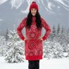 Teplé červené mikinové šaty s dlhým rukávom so vzorom mandál a kapucňou, Veľkosť: L/XL Teplé červené mikinové šaty s dlhým rukávom so vzorom mandál a kapucňou, Veľkosť: L/XL