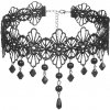 SuperLove Sexy Hollow Lace Floral Bead Pendant Choker Black SuperLove Sexy Hollow Lace Floral Bead Pendant Choker Black