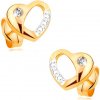 Šperky eshop - Briliantové náušnice zo 14K zlata - dvojfarebné srdiečko s výrezom a diamantom BT177.25 Šperky eshop - Briliantové náušnice zo 14K zlata - dvojfarebné srdiečko s výrezom a diamantom BT177.25