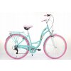 Lavida Dámsky Retro bicykel Mahbike 7-prevodový hliníkový rám Modrá, ružové kolesá 28