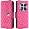 Peňaženkové kožené puzdro Rhombic Pillow na Xiaomi Redmi Note 14 Pro - Ružovo červená Peňaženkové kožené puzdro Rhombic Pillow na Xiaomi Redmi Note 14 Pro - Ružovo červená