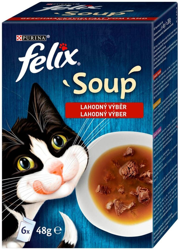 FELIX Soup polievky s hovädzím kuraťom a jahňacím pre mačky 6 x 48 g
