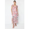 Trendyol ružové kvetinové šaty s volánikmi a podšívkou z šifónu, maxi dĺžka biela 38 Trendyol 8683049400202 Trendyol ružové kvetinové šaty s volánikmi a podšívkou z šifónu, maxi dĺžka biela 38 Trendyol 8683049400202