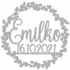Zápich - Meno s dátumom vo venci - Strieborná zrkadlová - 16cm - bez paličky Zápich - Meno s dátumom vo venci - Strieborná zrkadlová - 16cm - bez paličky