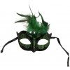Maska-benátska maska zelená so zeleným kameňom a pierkom Maska-benátska maska zelená so zeleným kameňom a pierkom