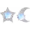 For Silver Strieborné náušnice Mesiac a hviezda so zirkónmi a mesačným kameňom - Striebro 925 For Silver Strieborné náušnice Mesiac a hviezda so zirkónmi a mesačným kameňom - Striebro 925