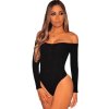 Dámské Body Black Ribbed Knit Off Shoulder Long Sleeves Bodysuit Dámské Body Black Ribbed Knit Off Shoulder Long Sleeves Bodysuit