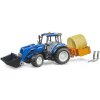 Bruder Traktor New Holland T5.120 s čelním nakladačem, korbou, vidlemi a kulatým balíkem Bruder Traktor New Holland T5.120 s čelním nakladačem, korbou, vidlemi a kulatým balíkem