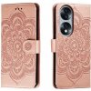 Peňaženkové kožené puzdro Sun Mandala na Honor 70 - Ružové zlato Peňaženkové kožené puzdro Sun Mandala na Honor 70 - Ružové zlato