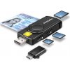 AXAGON CRE-SMP2A, USB-A + USB-C PocketReader 4-slot čtečka Smart card (eObčanka) + SD/microSD/SIM CRE-SMP2A