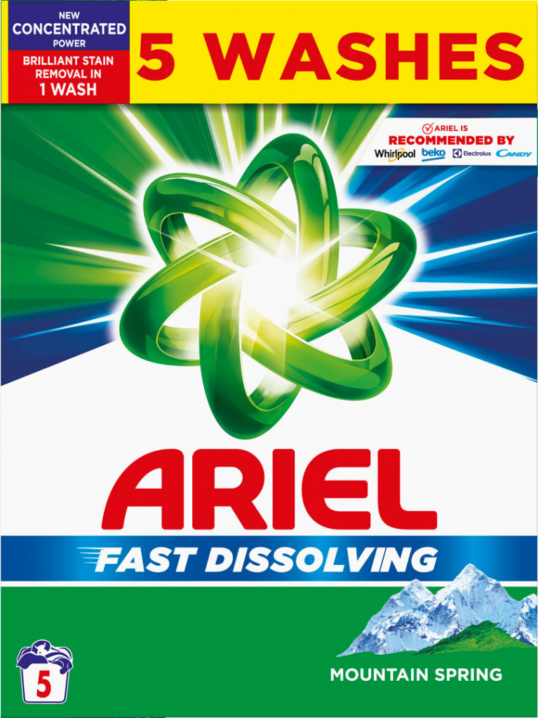 Ariel prášok Mountain Spring pre čistú a voňavú bielizeň bez škvŕn 5 PD 275 g