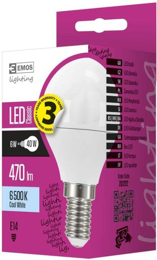 Emos LED žiarovka Classic Mini Globe 6W E14 studená biela