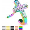 Šperky eshop - Zahnutý oceľový piercing do nosa, kríž so vsadenými čírymi zirkónikmi PC36.25 - Farba piercing: Medená Šperky eshop - Zahnutý oceľový piercing do nosa, kríž so vsadenými čírymi zirkónikmi PC36.25 - Farba piercing: Medená