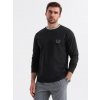 Ombre Men's cotton longsleeve with striped U neckline and embroidery - black čierna L Ombre 5902228999287 Ombre Men's cotton longsleeve with striped U neckline and embroidery - black čierna L Ombre 5902228999287