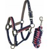 Equestro Set ohlávky s vodítkom Red Trim ro navy/red/grey